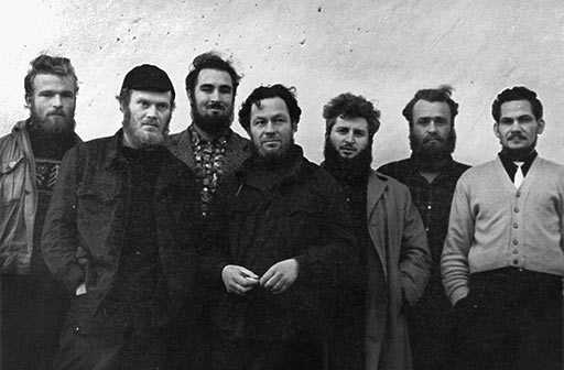 Геологи начала 60-х: Соболь (слева), Воронов, Эрвье, Магденко, Караченцев, Ковальчук, Чекашкин. Фото Литовченко